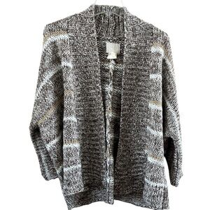 Billabong  open sweater 3/4 sleeves gray with tan gold stripe size Medium